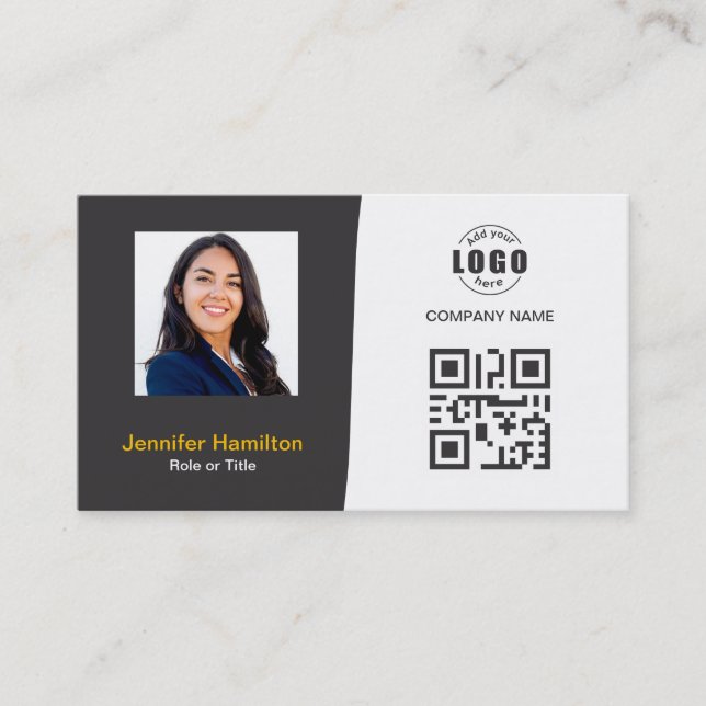 Carte De Visite Professionnel personnalisé QRCode photo gris jaune (Devant)