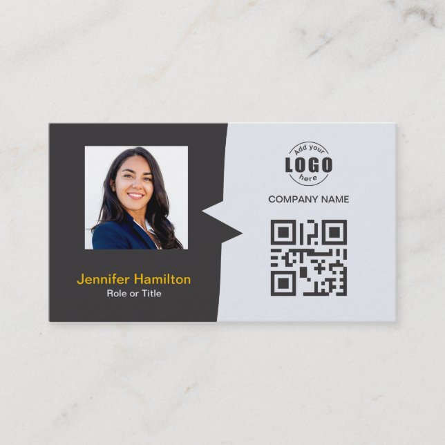 Carte De Visite Professionnel personnalisé QRCode photo gris jaune (Devant)