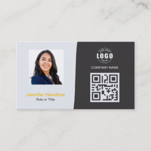 Carte De Visite Professionnel personnalisé QRCode photo gris jaune