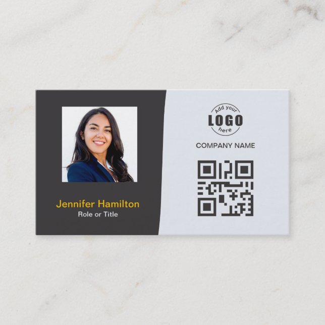 Carte De Visite Professionnel personnalisé QRCode photo gris jaune (Devant)