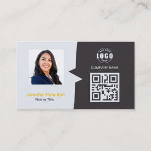 Carte De Visite Professionnel personnalisé QRCode photo gris jaune