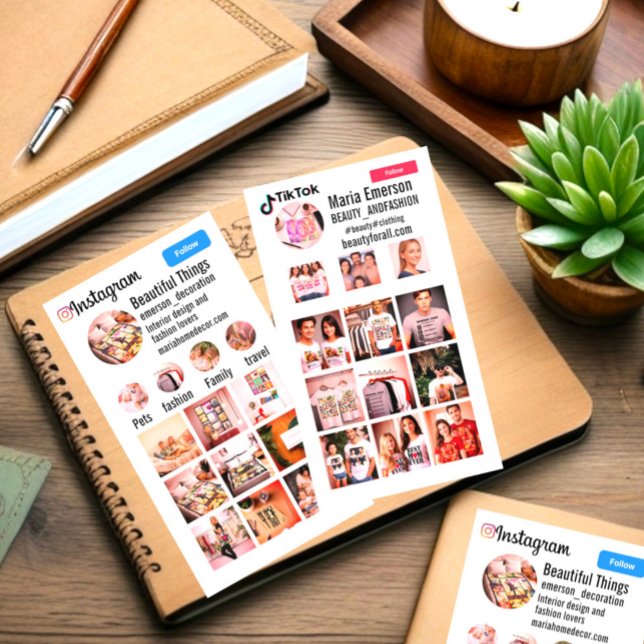 Carte De Visite Professionnel personnel double face insta tiktok (Double sided social media instagram and tiktok profile layout business card. Insta grid, TikTok grid)