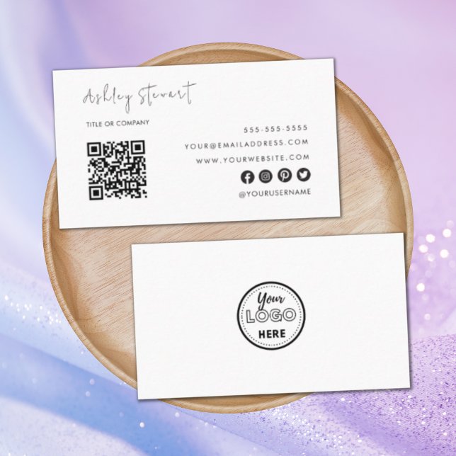 Carte De Visite Professionnel Qr Code Logo Moderne tendance Blanc (Créateur téléchargé)