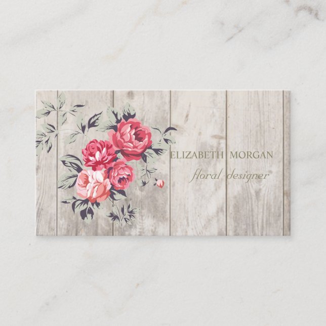 Carte De Visite Professionnel Romantique ,Fleurs,Texture de Bois (Devant)