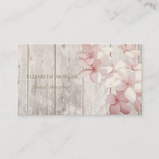 Carte De Visite Professionnel Romantique, Fleurs, Texture de Bois (Devant)