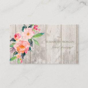 Carte De Visite Professionnel romantique, Fleurs, Texture en bois