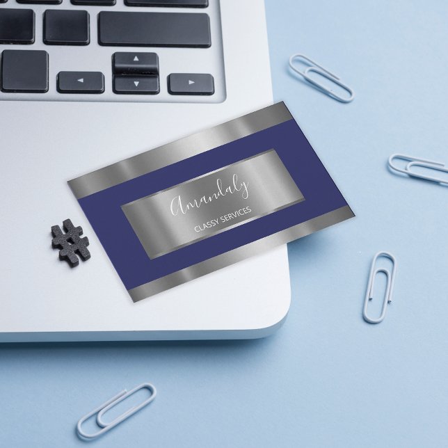 Carte De Visite Professionnel Silver Grey encadré Elégante Marine (Créateur téléchargé)