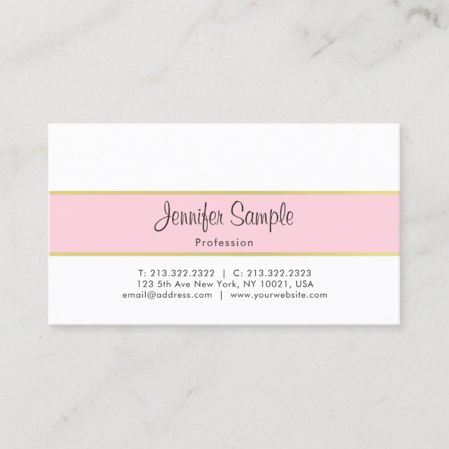 Carte De Visite Professionnel Simple élégant Pink Gold Plin tendan (Devant)