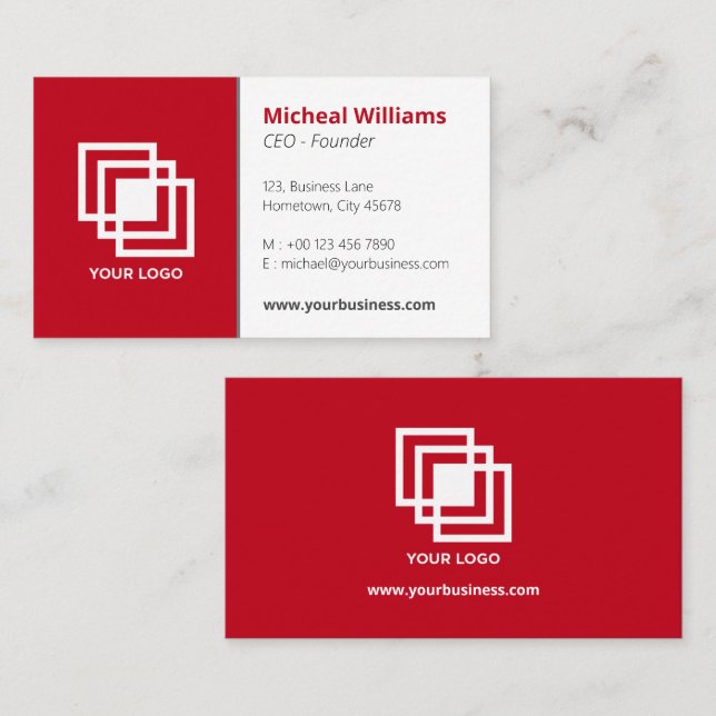 Carte De Visite Professionnel Simple Entreprise Red Grey C (Devant / Derrière)