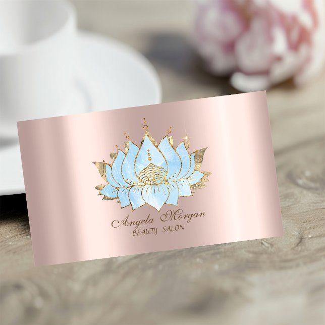 Carte De Visite Professionnel Simple Gold Blue Lotus Rose Gold (Créateur téléchargé)