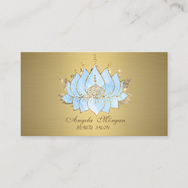 Carte De Visite Professionnel Simple Lotus Bleu Or  (Devant)