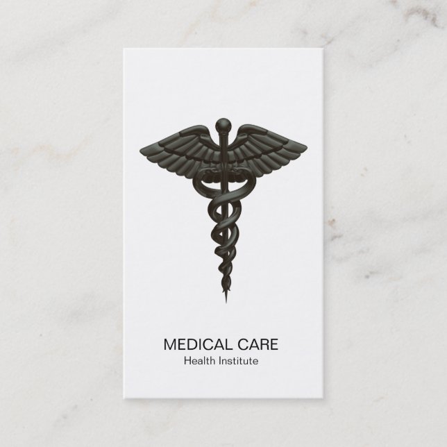 Carte De Visite Professionnel Simple Médicale Caduceus Noir Blanc (Devant)