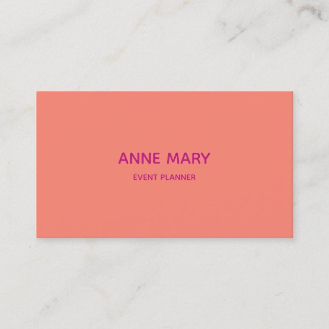 Carte De Visite Professionnel Simple Minimal Orange Rose Personnal (Devant)