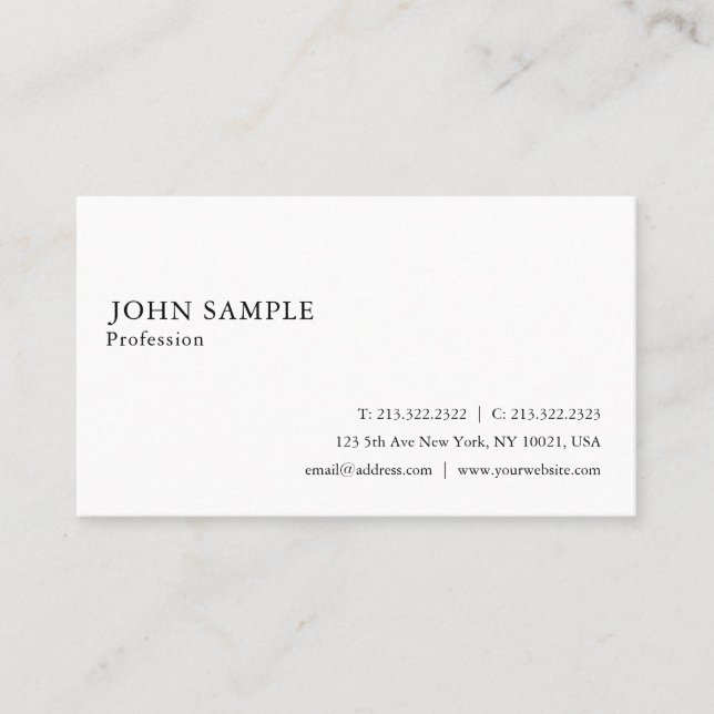 Carte De Visite Professionnel Simple Plain Moderne Élégant Blanc (Devant)