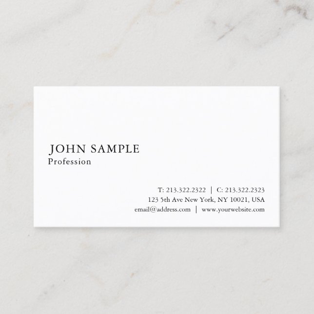 Carte De Visite Professionnel Smart Plain Moderne Elegant Blanc (Devant)