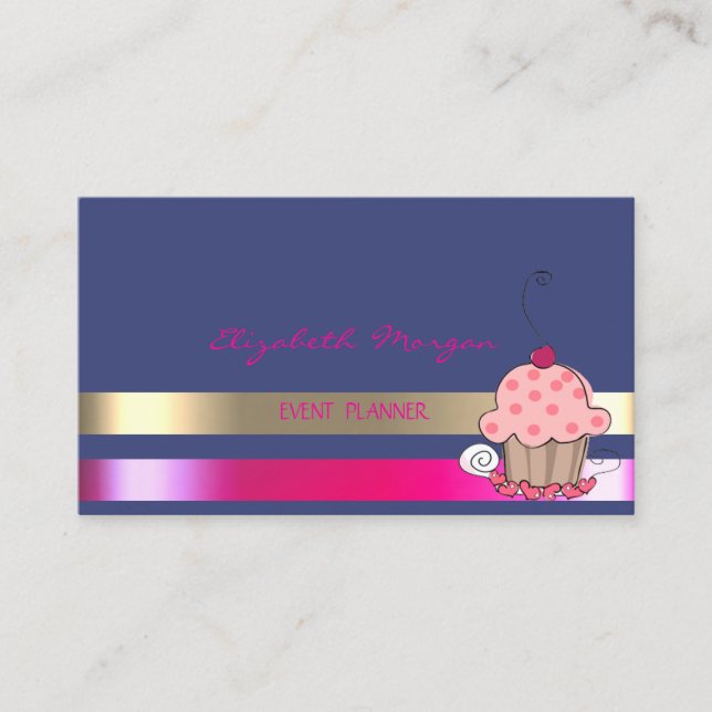 Carte De Visite Professionnel Sophistiqué Moderne, Rayé, Cupcake (Devant)