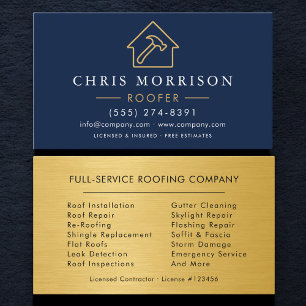 Carte De Visite Professionnel Toiture Bleu Marine Métallic Or