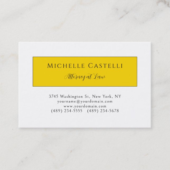 Carte De Visite Professionnel Unique Classique Simple Jaune Blanc (Devant)
