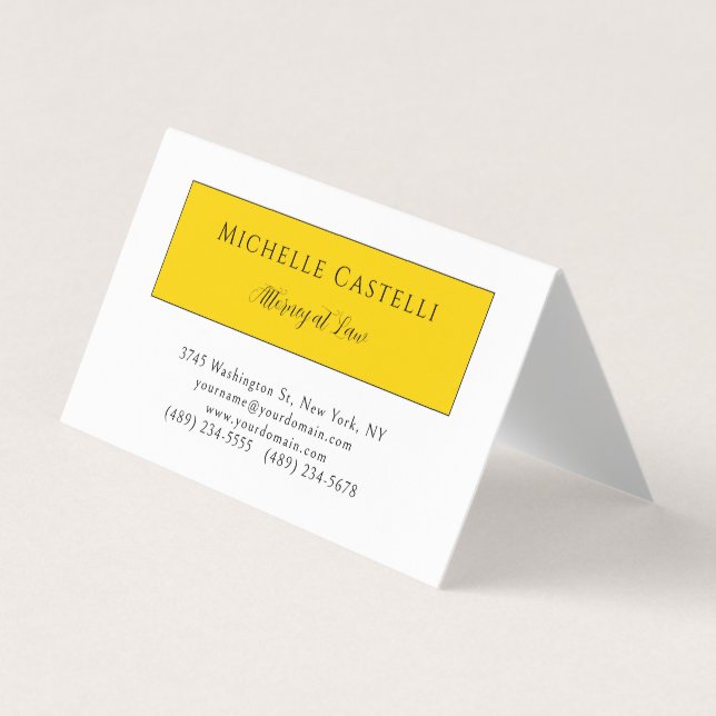 Carte De Visite Professionnel Unique Classique Simple Jaune Blanc (Devant)