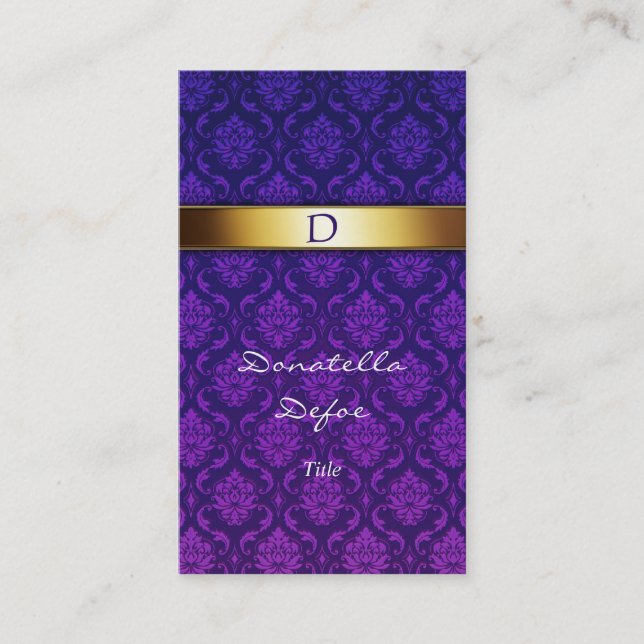 Carte de visite professionnelle à monogramme Damas (Devant)
