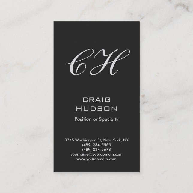 Carte de visite professionnelle à monogramme gris  (Devant)