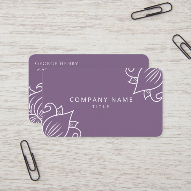 Carte de visite professionnelle à motif floral vio (Devant/Arrière en situation)