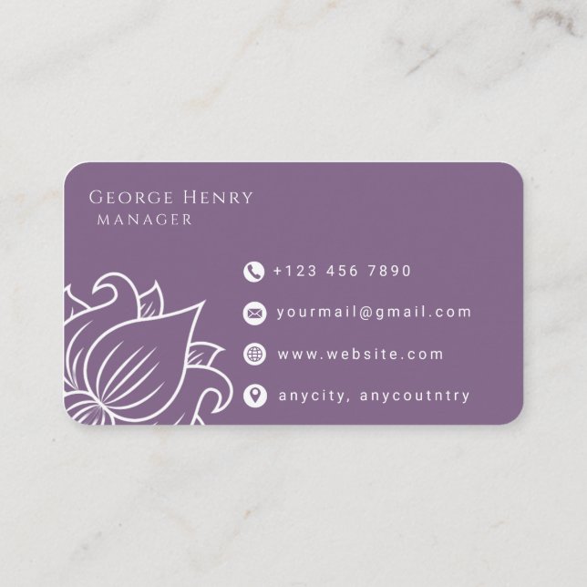 Carte de visite professionnelle à motif floral vio (Dos)