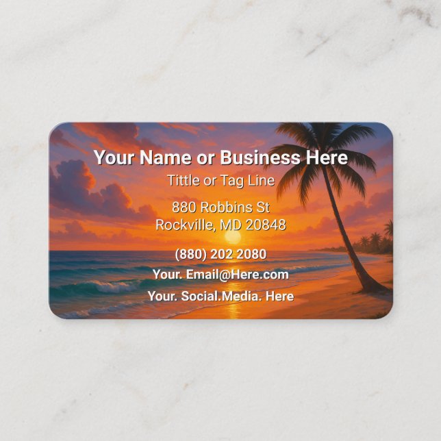 Carte de visite professionnelle avec palmiers et p (Devant)