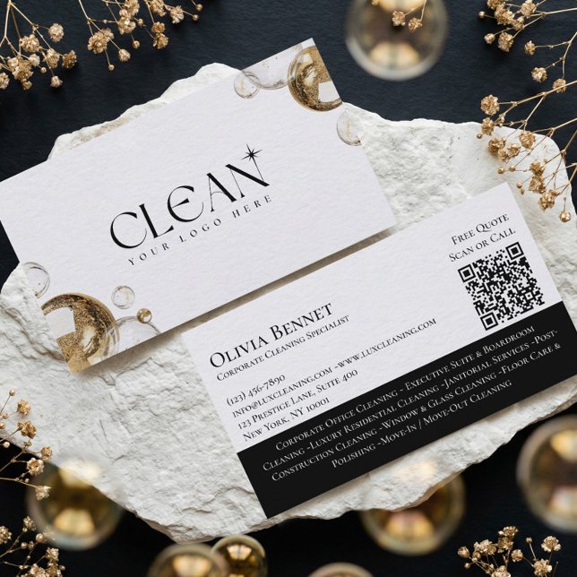 Carte de visite professionnelle avec QR Code pour  (Elegant Luxury Home Cleaning Professional QR Code Business Card)