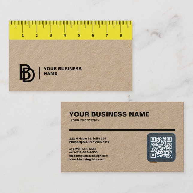 Carte de visite professionnelle avec règle (cm) (Devant / Derrière)