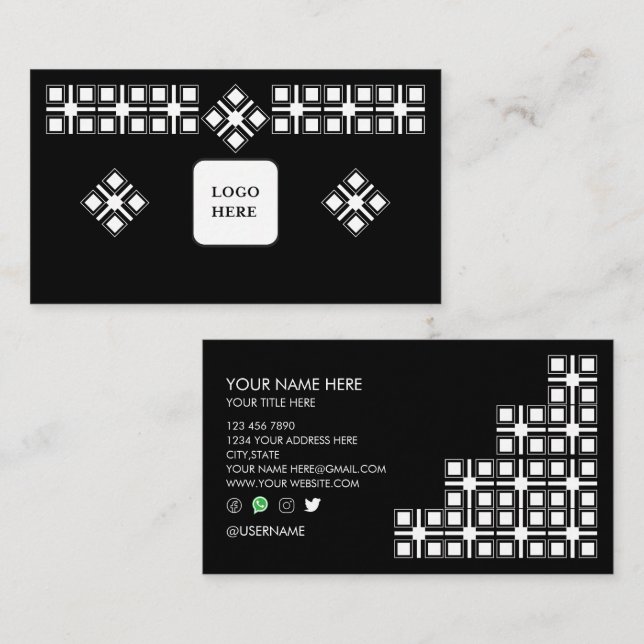 Carte de visite professionnelle conçue en noir et  (Devant / Derrière)