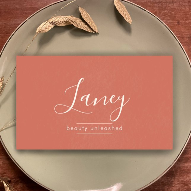 Carte de visite professionnelle de beauté simple b (Personalize this elegant script textured terracotta professional business card template.)