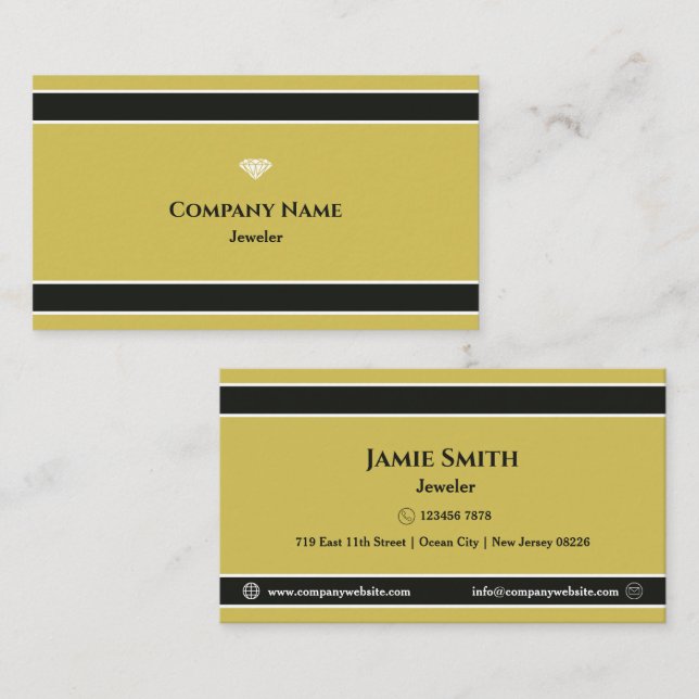Carte de visite professionnelle de bijoutier jaune (Devant / Derrière)