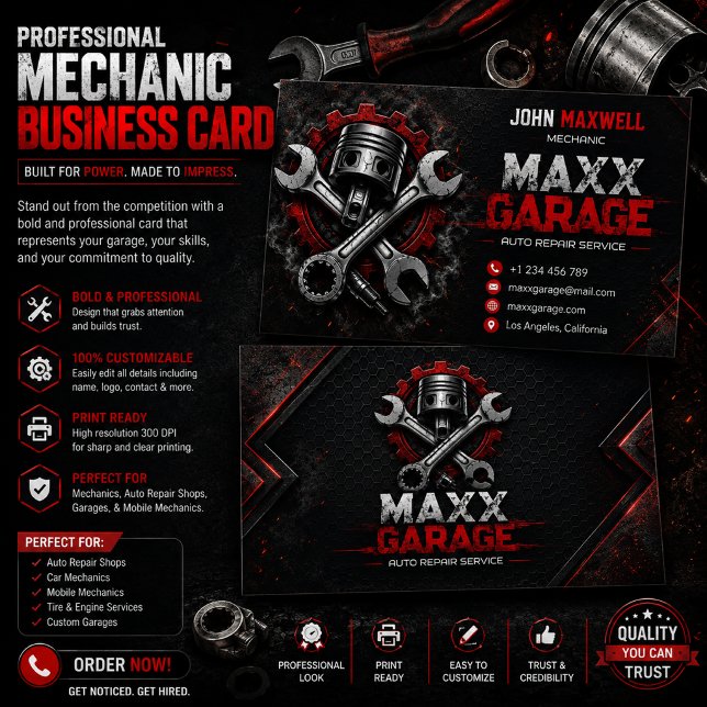 Carte de visite professionnelle de mécanicien auto (Créateur téléchargé)