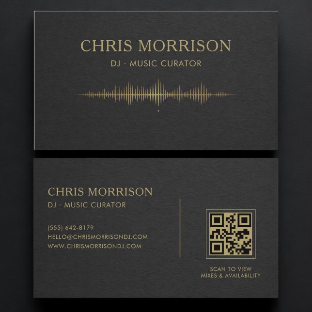 Carte de visite professionnelle DJ Musique Noir Or (Créateur téléchargé)