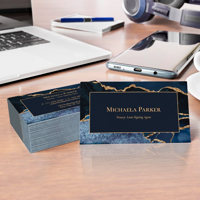 Carte de visite professionnelle en agate bleu mari (Créateur téléchargé)