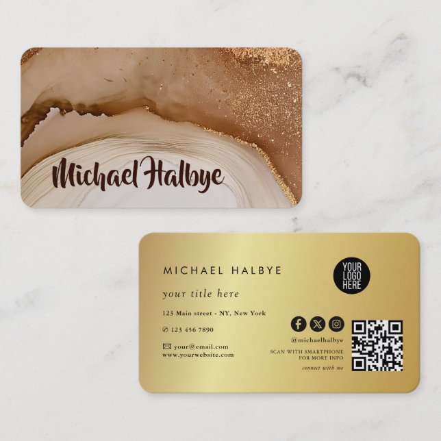 Carte de visite professionnelle en aquarelle Agate (Devant / Derrière)