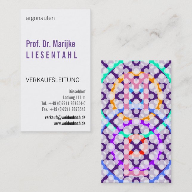 Carte de visite professionnelle en format portrait (Devant / Derrière)