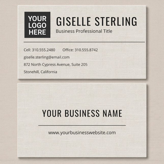 Carte de visite professionnelle en lin avec logo m (Créateur téléchargé)