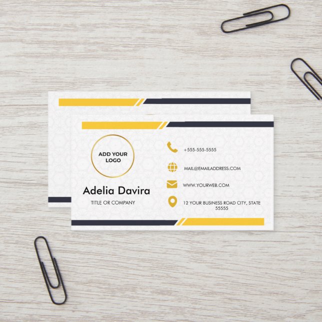 Carte de visite professionnelle en or blanc minima (Devant/Arrière en situation)