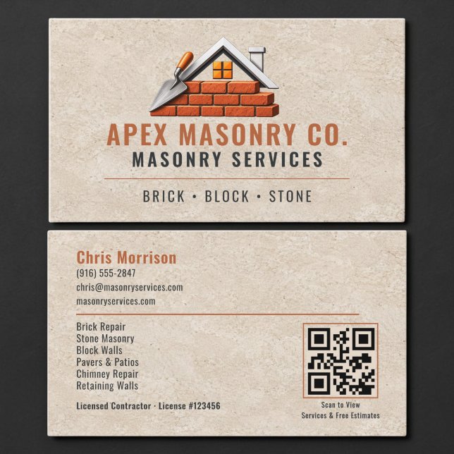 Carte de visite professionnelle Maçonnerie QR Code (Créateur téléchargé)