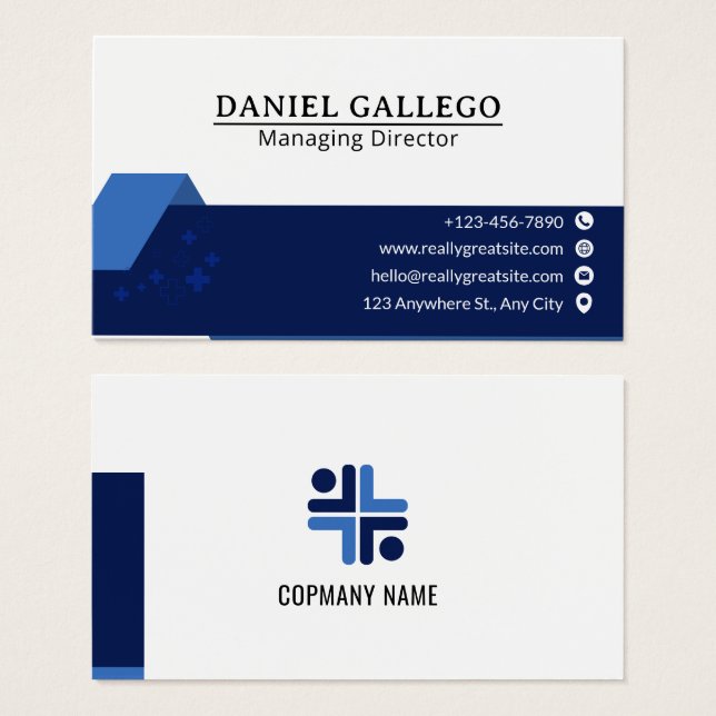 Carte de visite professionnelle moderne bleue et n (Devant & derrière)