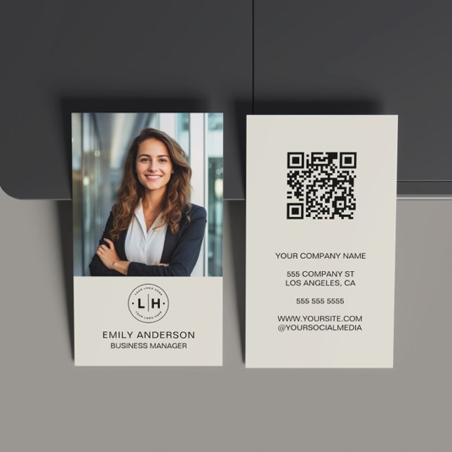 Carte de visite professionnelle moderne et minimal (Modern Minimalist Custom Photo Logo QR Code Business Card)