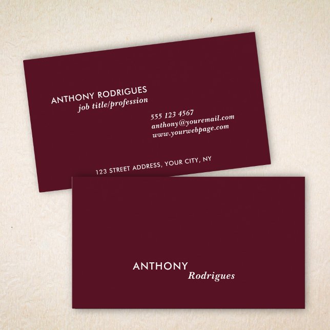 Carte de Visite Professionnelle Moderne Minimalist (The front and back of a standard-size business card are shown. Choose size, corner, and paper style.)