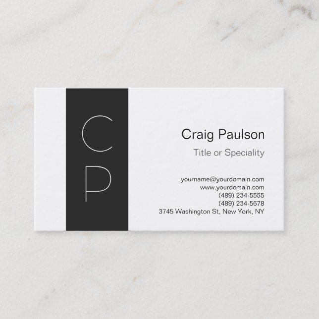 Carte de visite professionnelle Monogramme Gris Bl (Devant)
