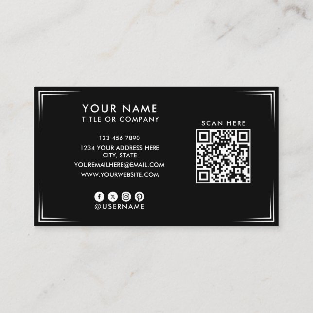 Carte de visite professionnelle noire moderne & Co (Dos)