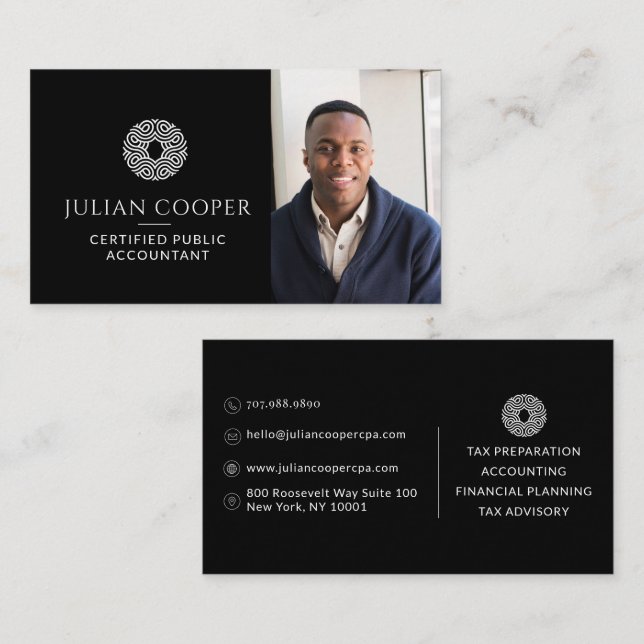 Carte de visite professionnelle noire pour comptab (Devant / Derrière)