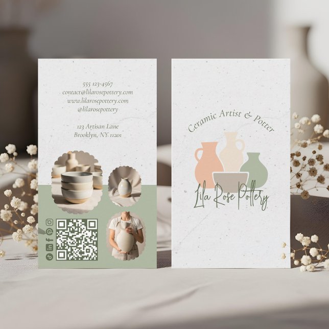 Carte de visite professionnelle pour la poterie av (Rustic Minimal Pottery Photo Collage Business Card)