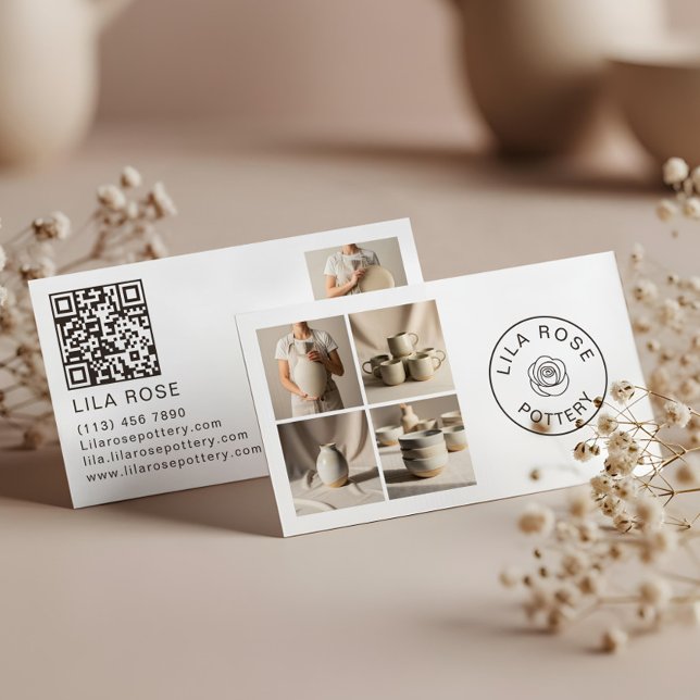 Carte de visite professionnelle pour poterie en co (Minimal Modern Photo Collage Pottery Professtional Business Card)