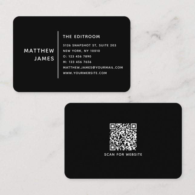 Carte de visite professionnelle QR Code noir et bl (Devant / Derrière)